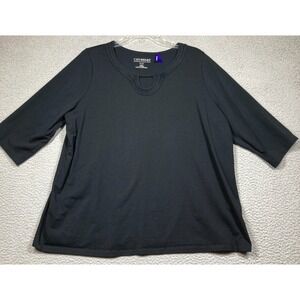 Catherines Top T‎ Shirt Women's 0X Petite Black 3/4 Sleeve Suprema Collection